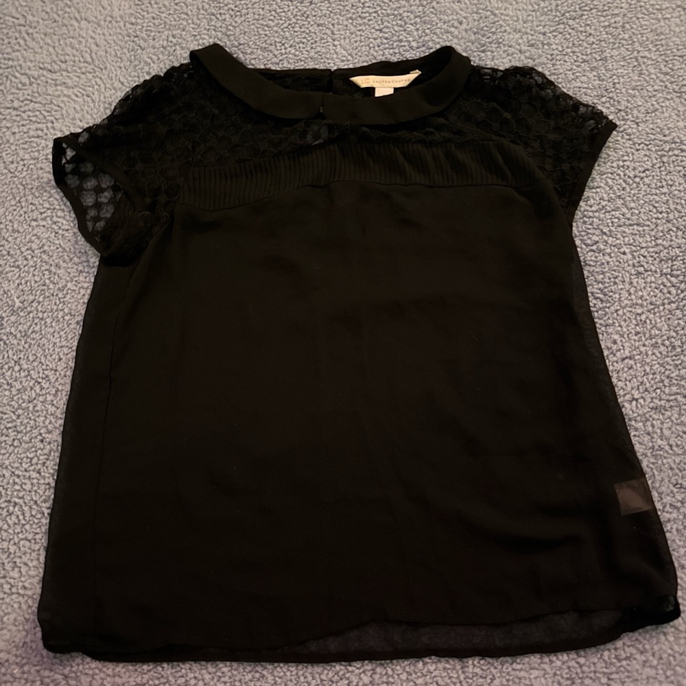 LC Lauren Conrad Black Blouse with Lace Detail